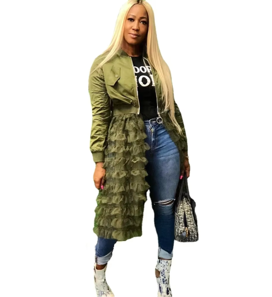 RUFFLED UP BOMBER JACKET (OLIVE)
