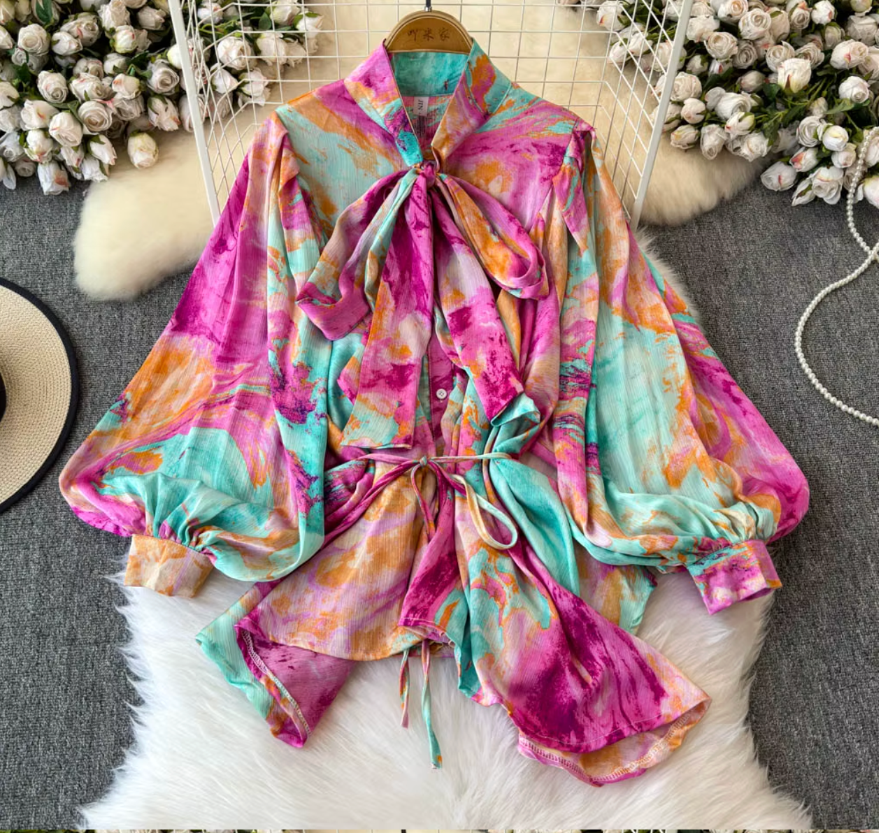 Vintage Beauty Top (Pink/Green)