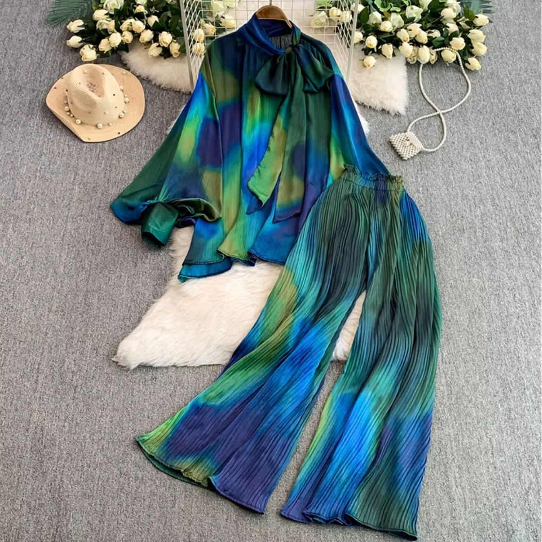 Vintage Beauty Wide Leg Set (Blue)