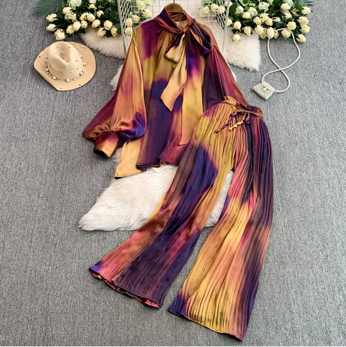 Vintage Beauty Wide Leg Set (Brown)