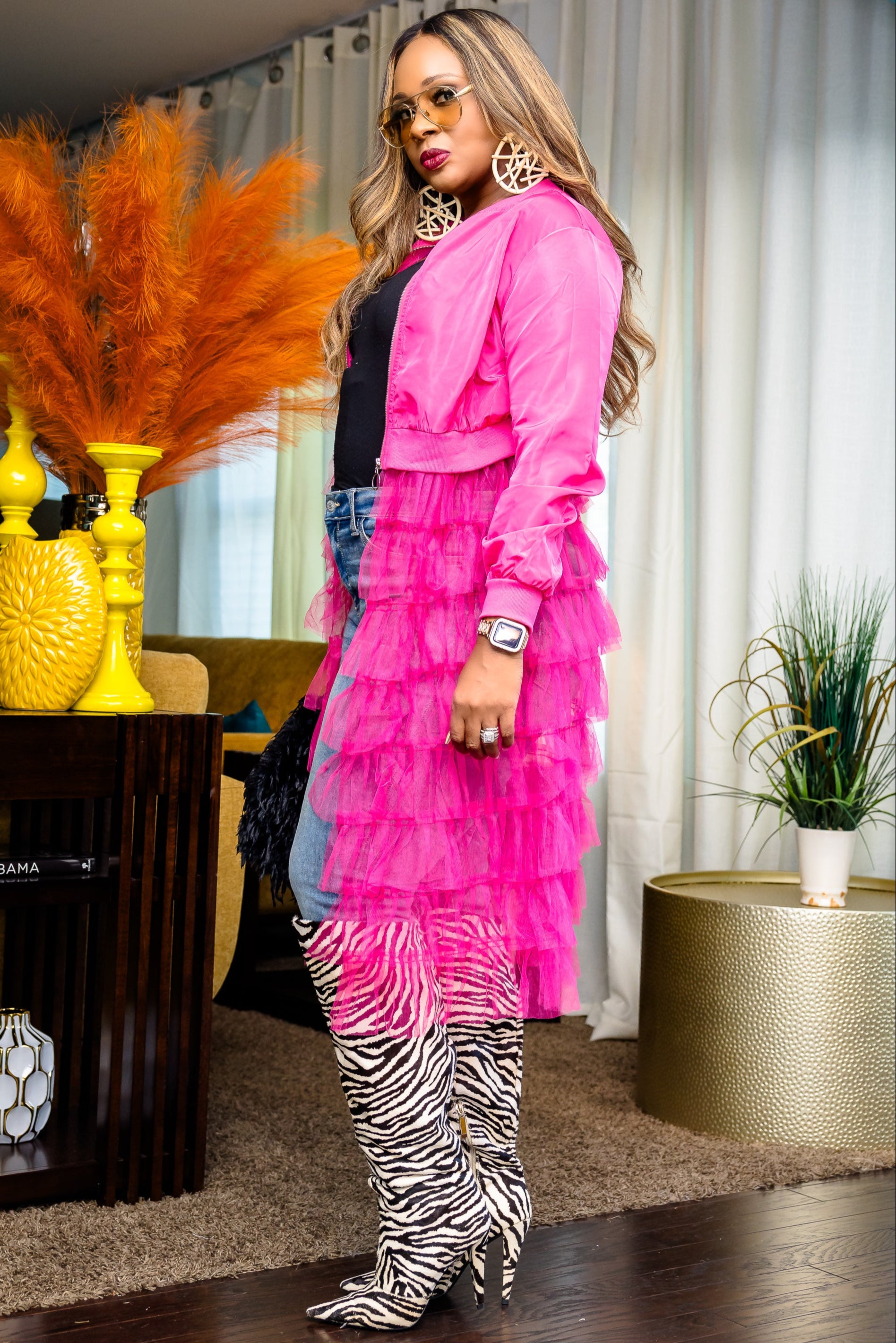 RUFFLED UP BOMBER JACKET (pink)