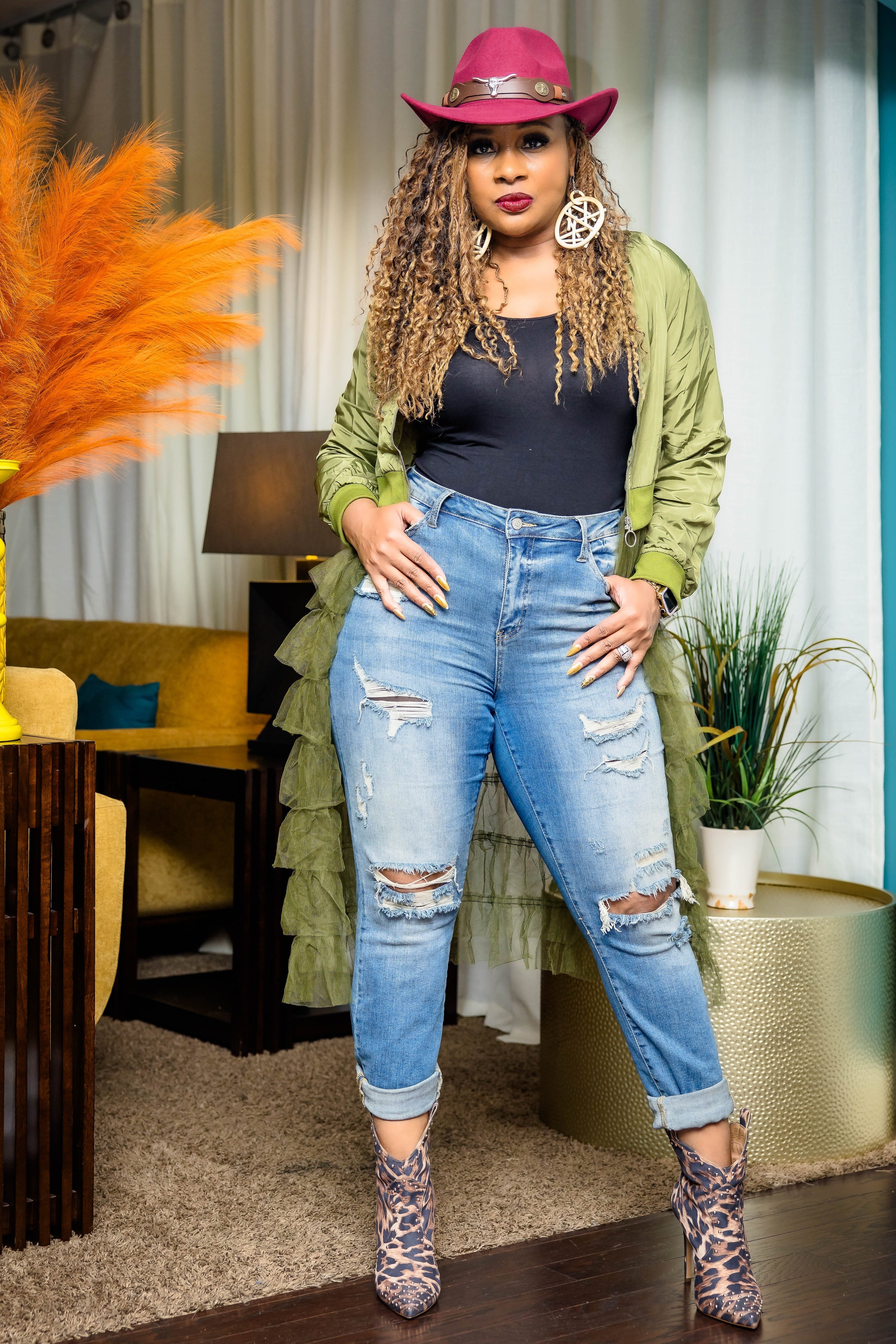 RUFFLED UP BOMBER JACKET (OLIVE)