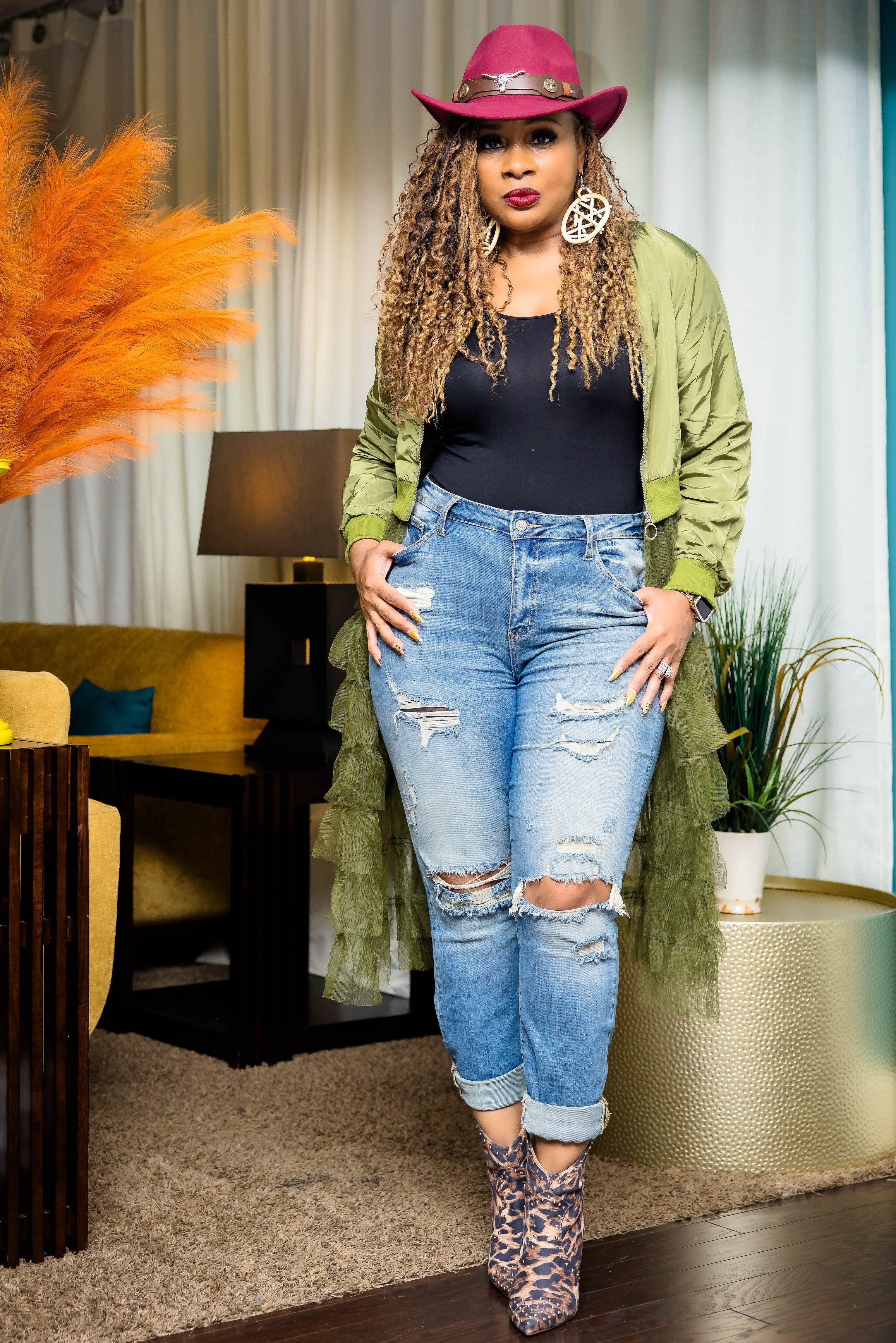 RUFFLED UP BOMBER JACKET (OLIVE)