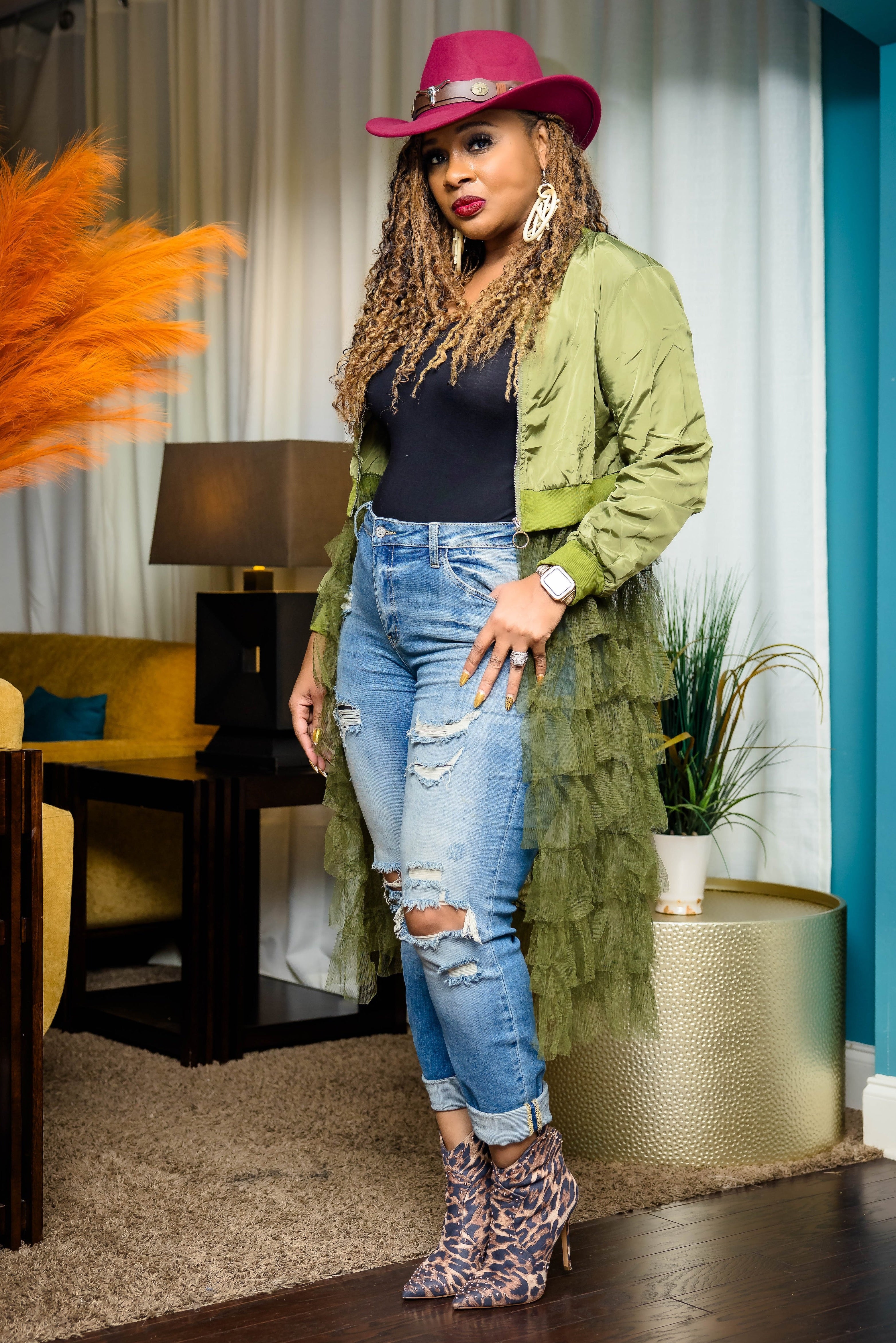 RUFFLED UP BOMBER JACKET (OLIVE)