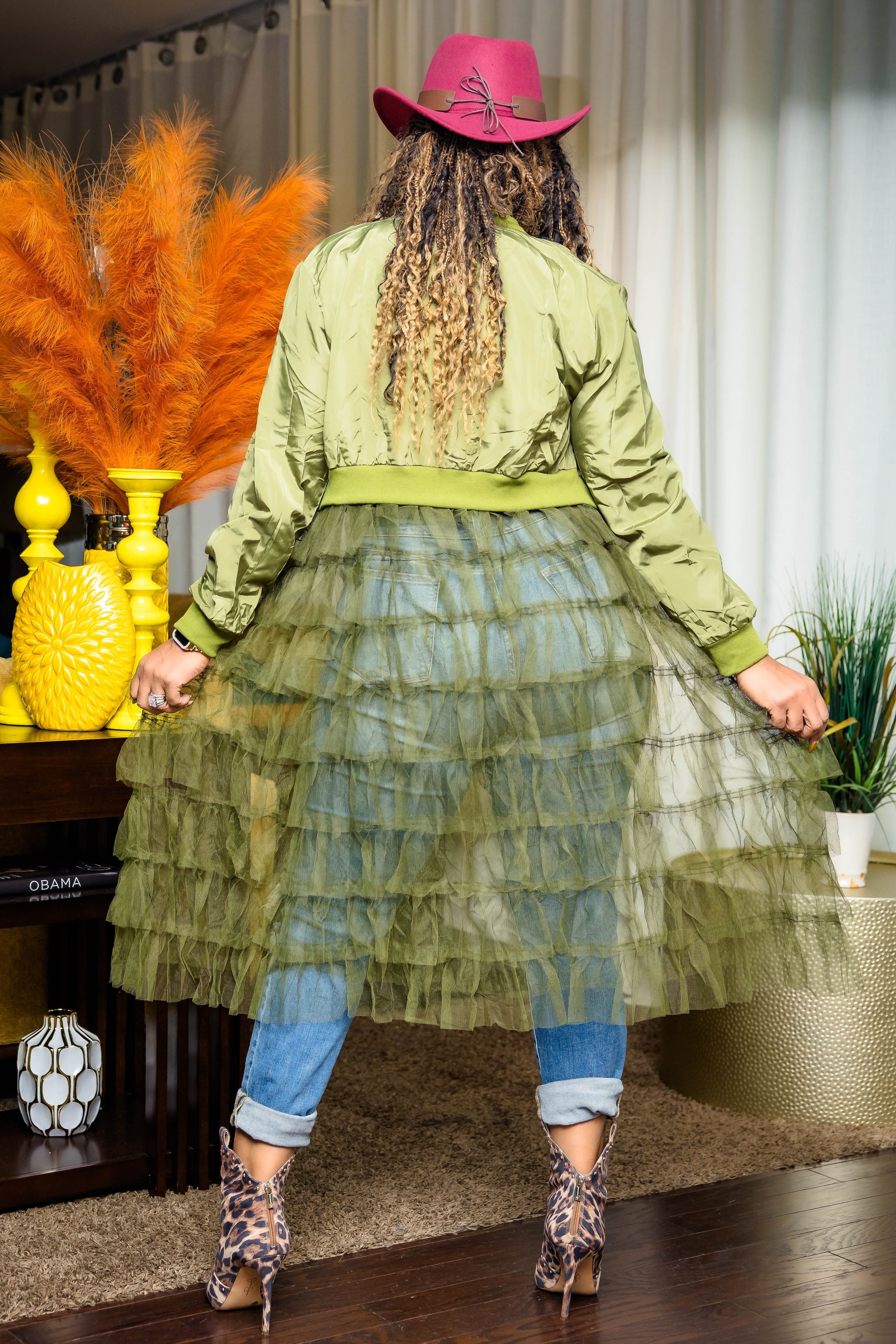 RUFFLED UP BOMBER JACKET (OLIVE)