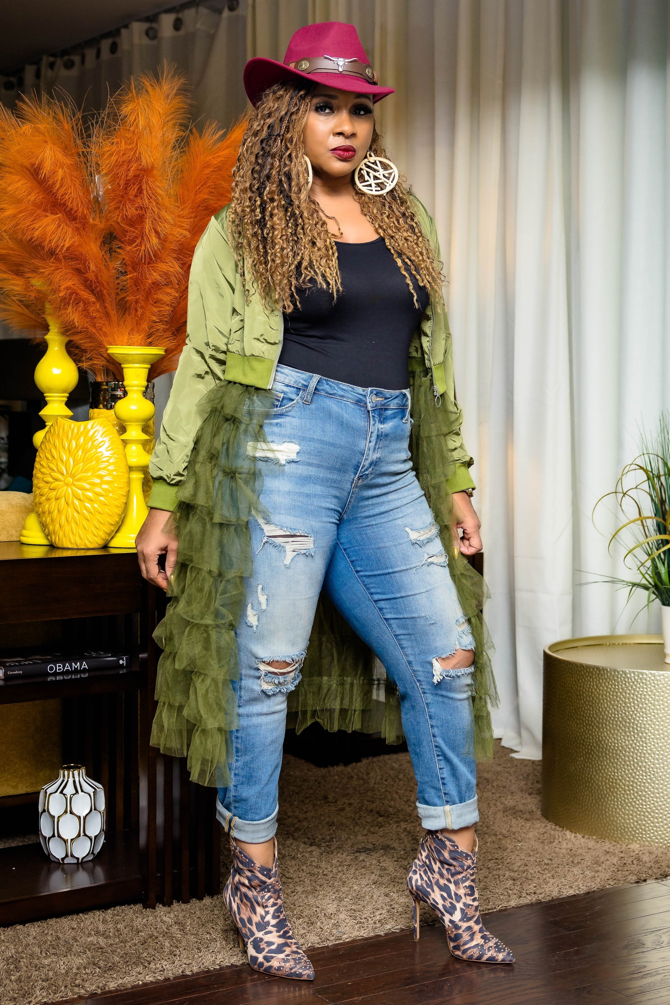 RUFFLED UP BOMBER JACKET (OLIVE)