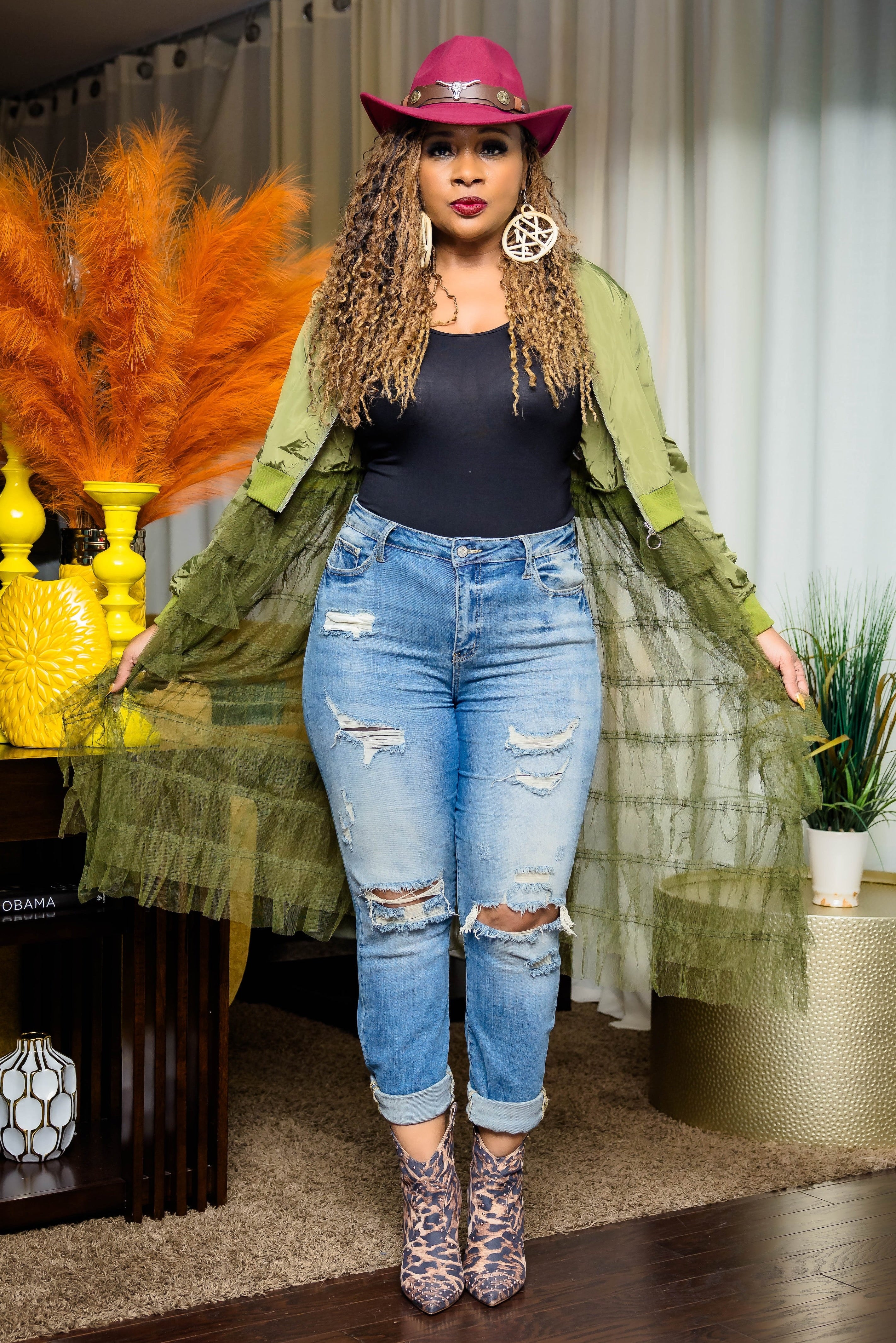 RUFFLED UP BOMBER JACKET (OLIVE)